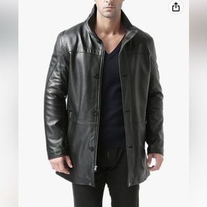 Marc New York Men’s Black Leather Jacket with Removable Wool Bib